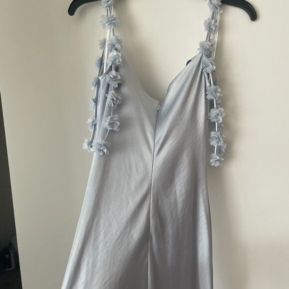 Self Portrait Blue Satin Flower Maxi Dress - Size 4/Small - Picture 5 of 6